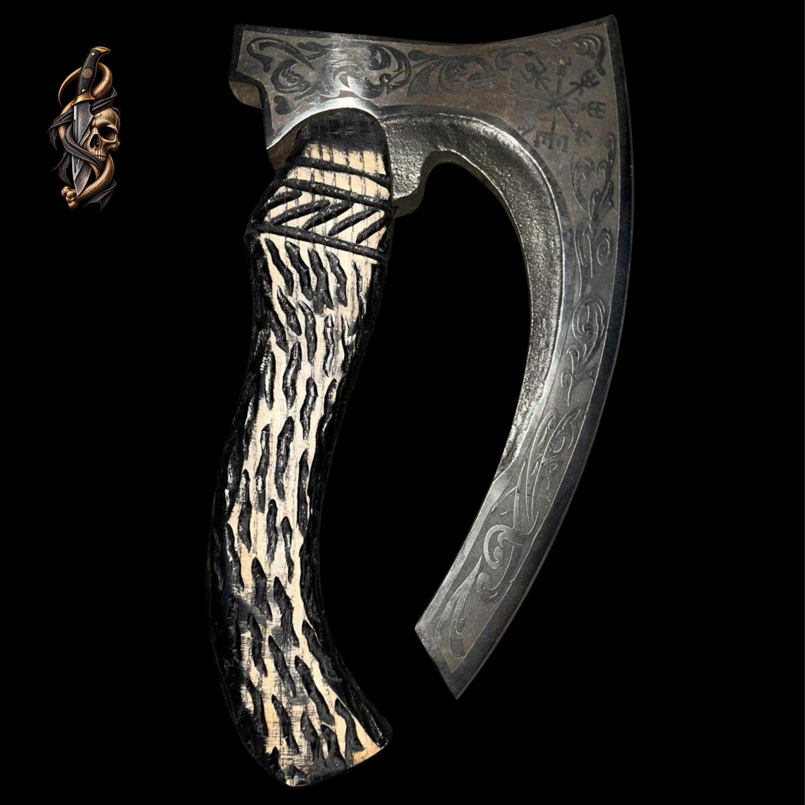 Viking Pizza Cutter Axe : Wood, Steel, Leather Sheath thumbnail 5