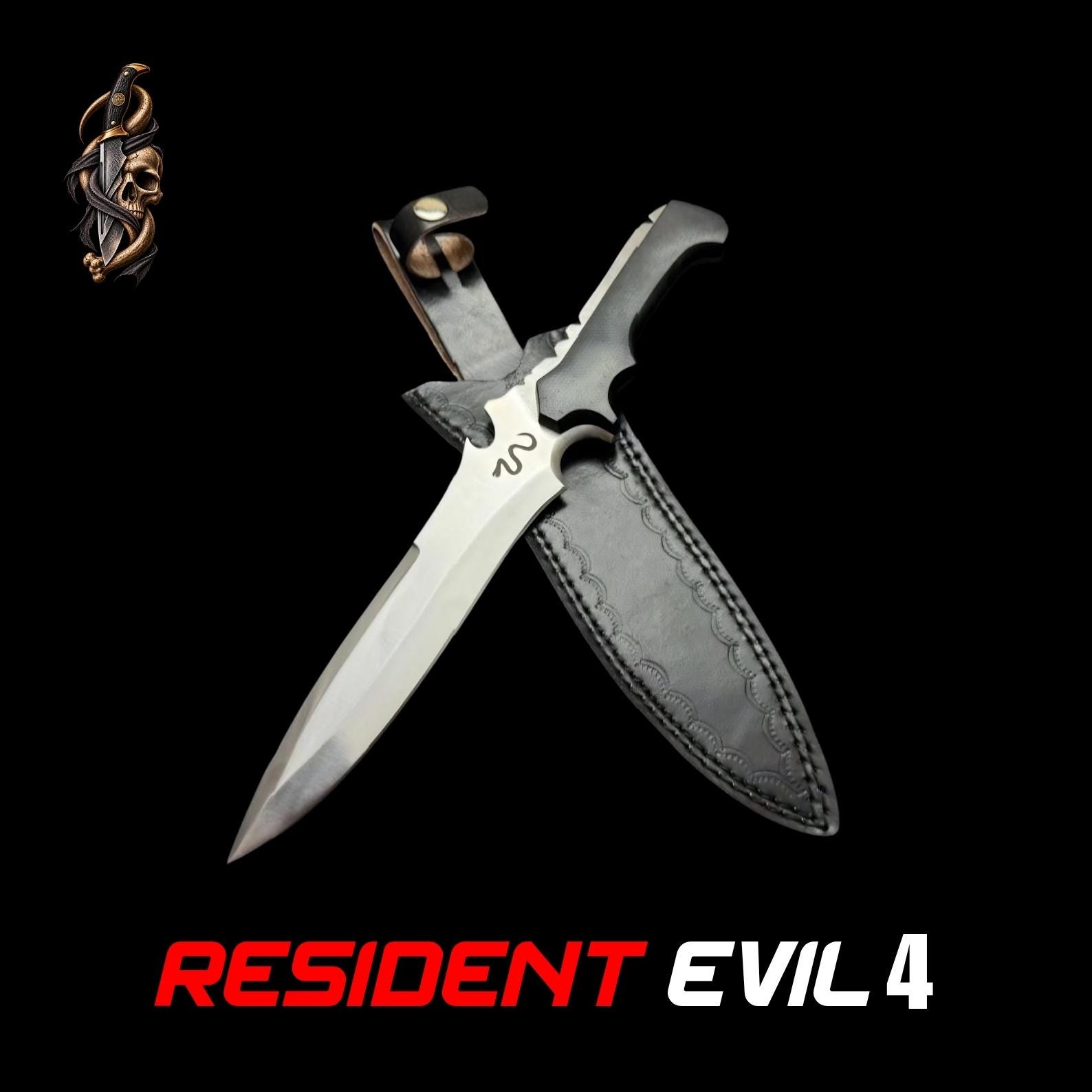 RE4 Remake Jack Krauser Replica Knife: D2 Steel, Leather Sheath