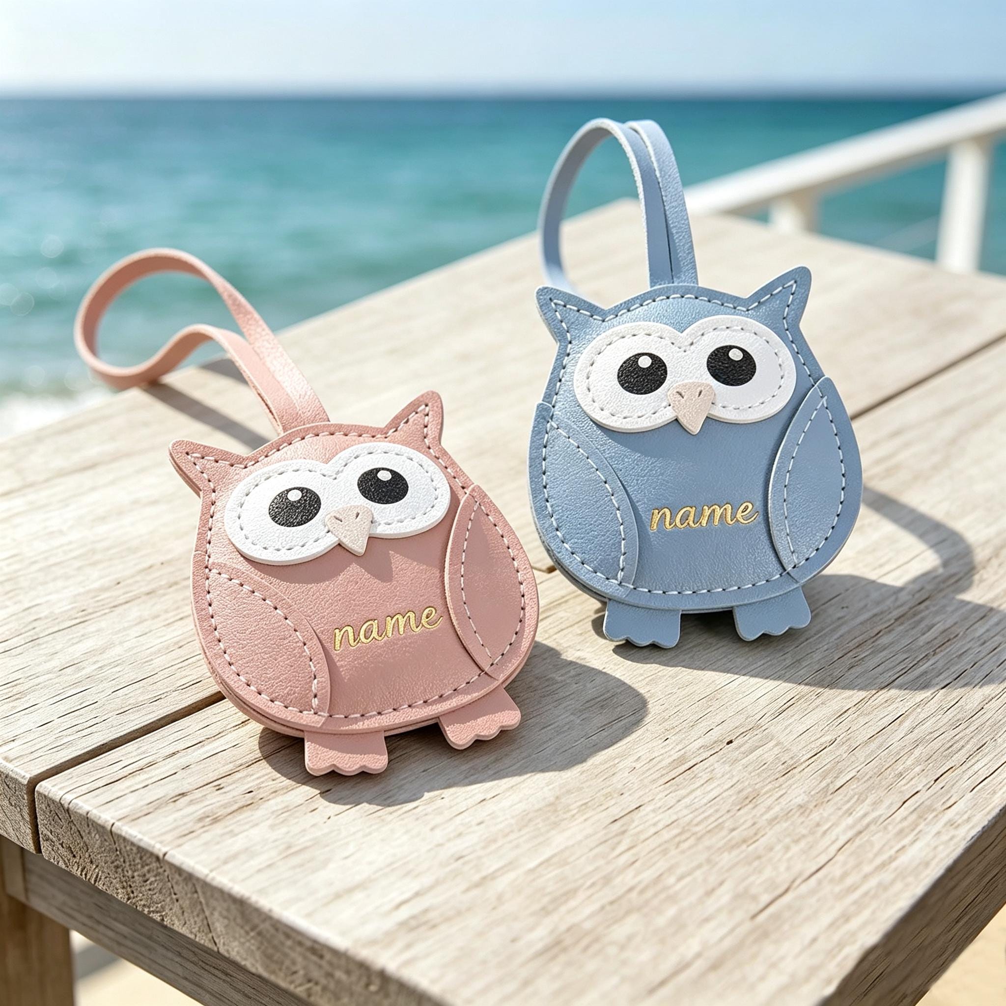 Cute Owl Leather Pendant - Customized Name Personalized PU Leather Cartoon Bag Hanger - Best Gift fo