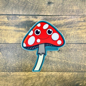 Sticker smiley champignon Oeuvre d&#39;art originale Sticker imperméable résistant à la décoloration Sticker pour ordinateur portable Bouteille d&#39;eau Idée cadeau mignonne Cottage Core