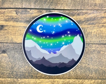 ALASKA MOUNTAIN STICKER – Alaskan Aurora Sticker – Waterproof Starry Night Sticker – Mountain Vinyl Sticker for Car – Northern Lights