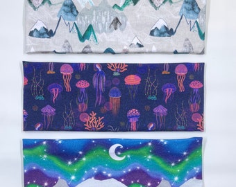 Alaskan Northern Lights Mountains and Jellyfish Handmade Headbands Jersey Knit Soft