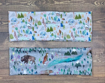 Alaska Headband Bison Fox and Bears Forest Campers and River Handmade Bandeau Jersey Knit Soft