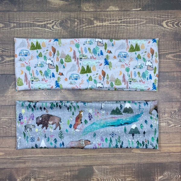 Alaska Headband Bison Fox and Bears Forest Campers and River Handmade Bandeau Jersey Knit Soft