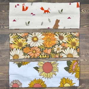 Sunflower and Fox Hesdbands Super Soft Jersey Knit Forrest Animals and Mushrooms