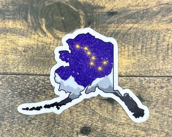 Alaska Sticker Big Dipper Stars Decal Mountain Range Original Artwork Design Waterproof Vinyl