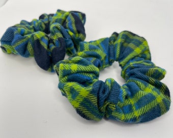 Flannel Plaid Blue and Green Scrunchy Set