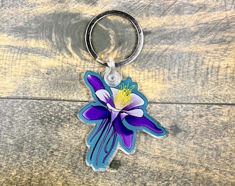 Columbine Flower Happens Keychain Floral Original Design