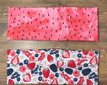 Alaskan Berries Handmade Headbands Watermellon Seeds Jersey Knit Soft Raspberries Blueberries