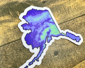 Alaska Sticker Purple and Green Topographical Original Design Artwork