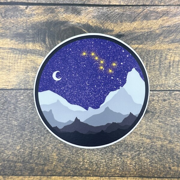 Alaskan Sticker Big Dipper Mountain Range Waterproof Laptop and Waterbottle Decal