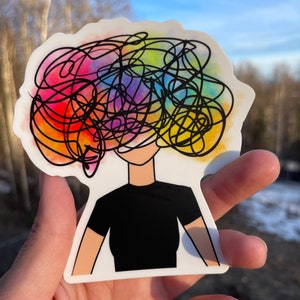 Messy Mind Sticker Original Art Portrait Brain Fog Colorful mental health awareness Vinyl and Waterproof