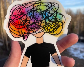 Messy Mind Sticker Original Art Portrait Brain Fog Colorful mental health awareness Vinyl and Waterproof