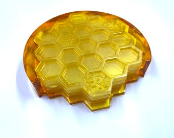 Honey Comb Coaster Bee Hive Handmade Ink and  Resin Coasters One of a Kind With Holder Set of 4