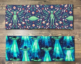 Alien Spaceship and Northern Lights Handmade Headbands Jersey Knit Soft Aurora Borealis UFO