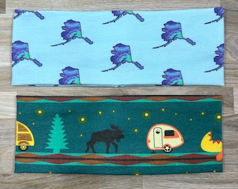 Alaska Moose and Campers Handmade Headbands Jersey Knit Soft