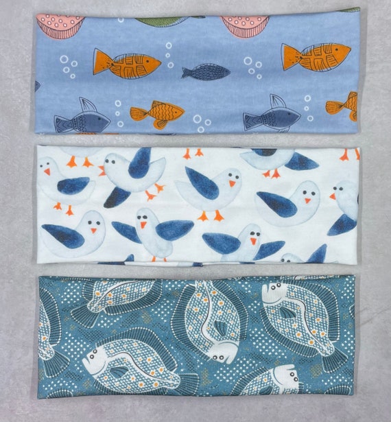 Alaskan Halibut Seagulls And Fish Handmade Headbands Jersey Knit Soft