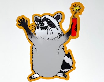 Chaos Raccoon with Dynamite Original Artwork Sticker Gift Hydroflask Waterproof Sticker Decal Fade Resistant