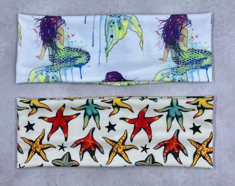 Starfish Booty Mermaid Watercolor Headbands Jersey Knit Soft Funny Butts