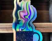 HOLOGRAPHIC CUP STICKER Alaskan Aurora Coffee Cup Sticker Waterproof Sticker for Water Bottle Cute Vinyl Stickers Laptop Stickers
