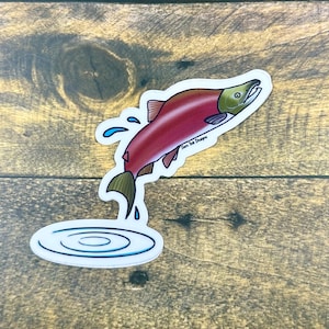 Springender Lachs Aufkleber: Wasserfeste Alaska Fisch-Kunst
