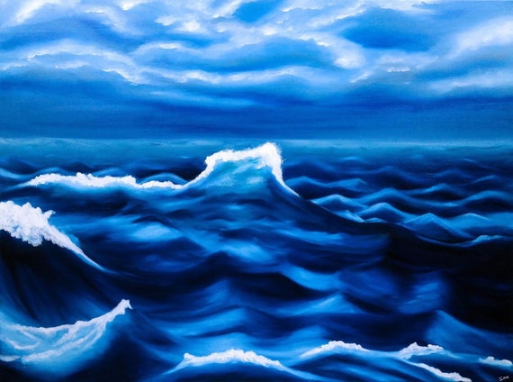 OCEAN WAVES ARTWORK – Original Oil Painting – Blue Water