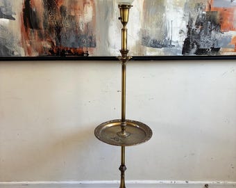 Vintage Rembrandt Floor Lamp with Table Brass Mid Century Hollywood Regency Lighting Frosted Glass Shade Torchier Lounge Reading Lamp
