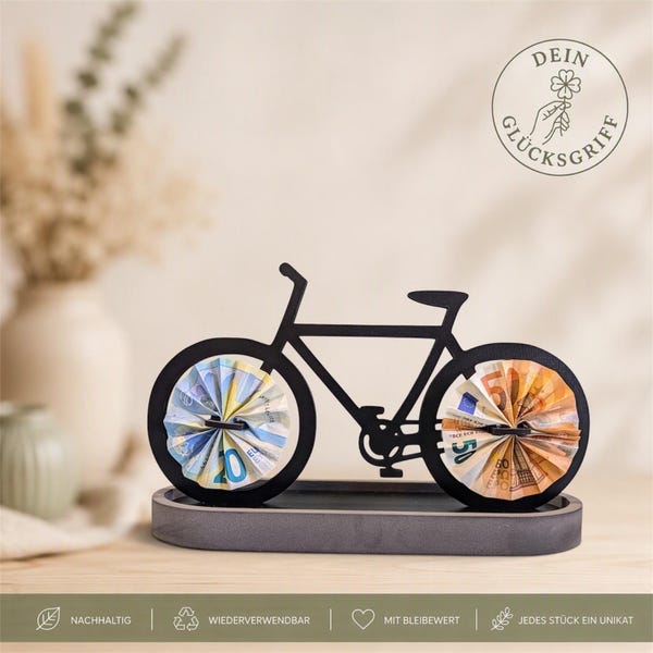 Geldgeschenk Fahrrad aus Holz | Originelle Gutscheinverpackung für Radfahrer | Geschenk zur Hochzeit, Geburtstag oder Jubiläum