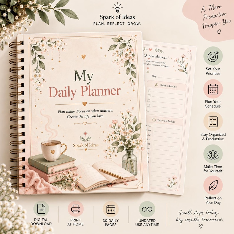 Undated Daily Planner | Printable To-do List, Schedule Organizer ...