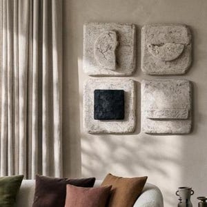 Set of 4 Sculptural Wall Reliefs, Textured 3D Organic Modern Decor