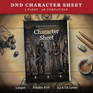 DnD Character Sheet 5e | Fillable and Printable PDF, Beginner DnD Cheat Sheet for New Players, DnD Conditions, DnD Quick Reference