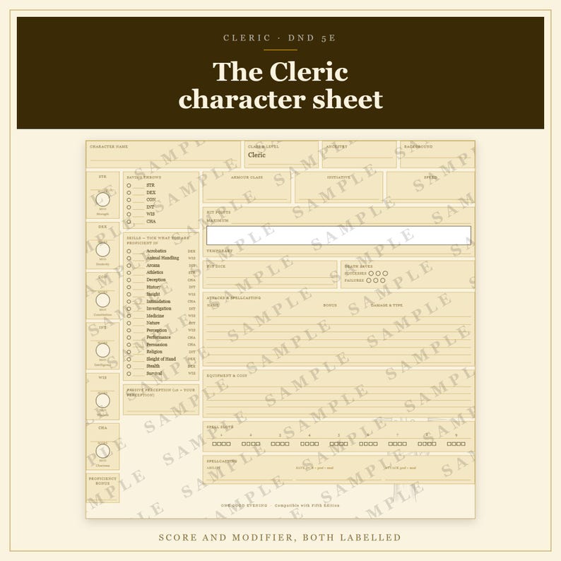 DnD Cleric Character Sheet 5e | Fillable and Printable PDF, Cleric Class Sheet for Dungeon Master Gifts image 9