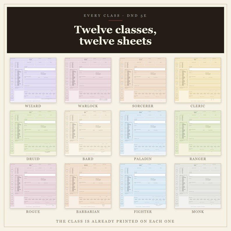 DnD Character Sheet Bundle 5e | 18 Fillable and Printable PDF Sheets, All 12 Classes for Dungeon Master Gifts image 9