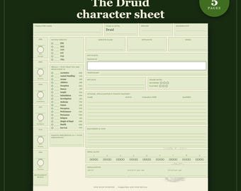 DnD Druid Character Sheet 2024 | Fillable and Printable PDF with Weapon Mastery, Druid Class Sheet for Dungeon Master Gifts