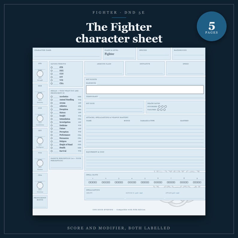 DnD Fighter Character Sheet 2024 | Fillable and Printable PDF with Weapon Mastery, Fighter Class Sheet for Dungeon Master Gifts image 1