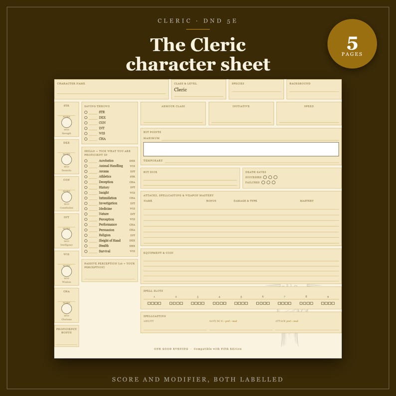 DnD Cleric Character Sheet 2024 | Fillable and Printable PDF with Weapon Mastery, Cleric Class Sheet for Dungeon Master Gifts imagen 1