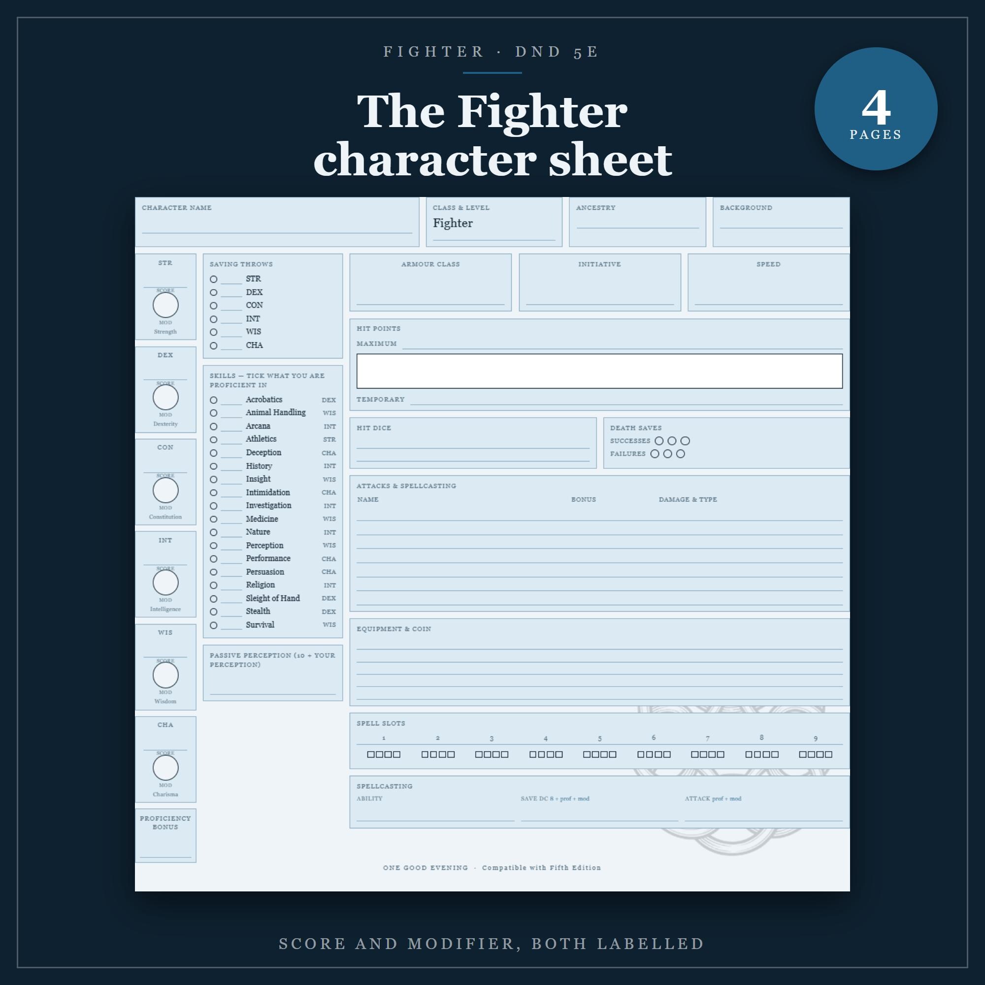DnD Fighter Character Sheet 5e