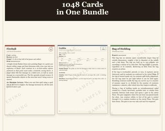 Paquete de cartas de DnD 5e: 1048 cartas, hechizos, monstruos y objetos mágicos imprimibles.