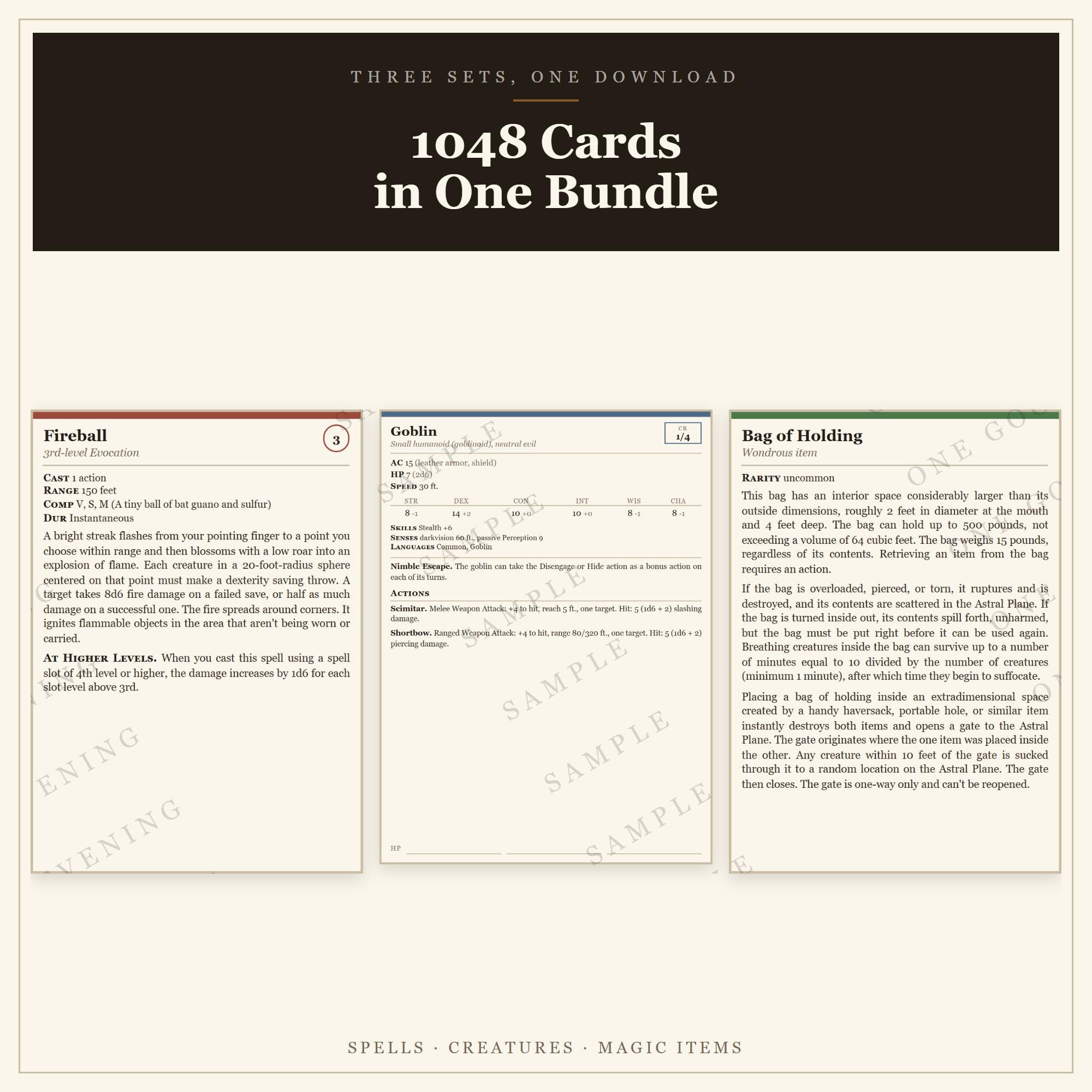 DnD 5e Card Bundle — 2014 rules