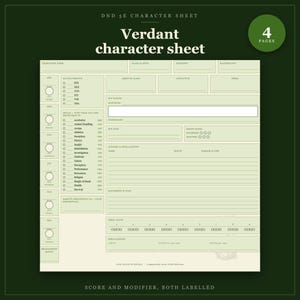 Hoja de personaje de DnD 5e Verdant / PDF rellenable e imprimible, hoja de personaje ilustrada para principiantes de DnD imagen 1