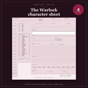 DnD Warlock Character Sheet 5e | Fillable and Printable PDF, Warlock Class Sheet for Dungeon Master Gifts image 1