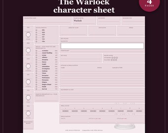 D&D Warlock personageblad 5e | Invulbaar en printbaar PDF-bestand, Warlock klasseblad voor Dungeon Master cadeaus