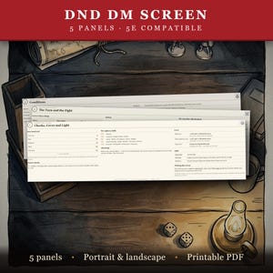 Schermo del Dungeon Master di D&D 5e / Foglio riassuntivo stampabile per il Dungeon Master, 5 pannelli, formato verticale e orizzontale, riferimento per principianti di D&D