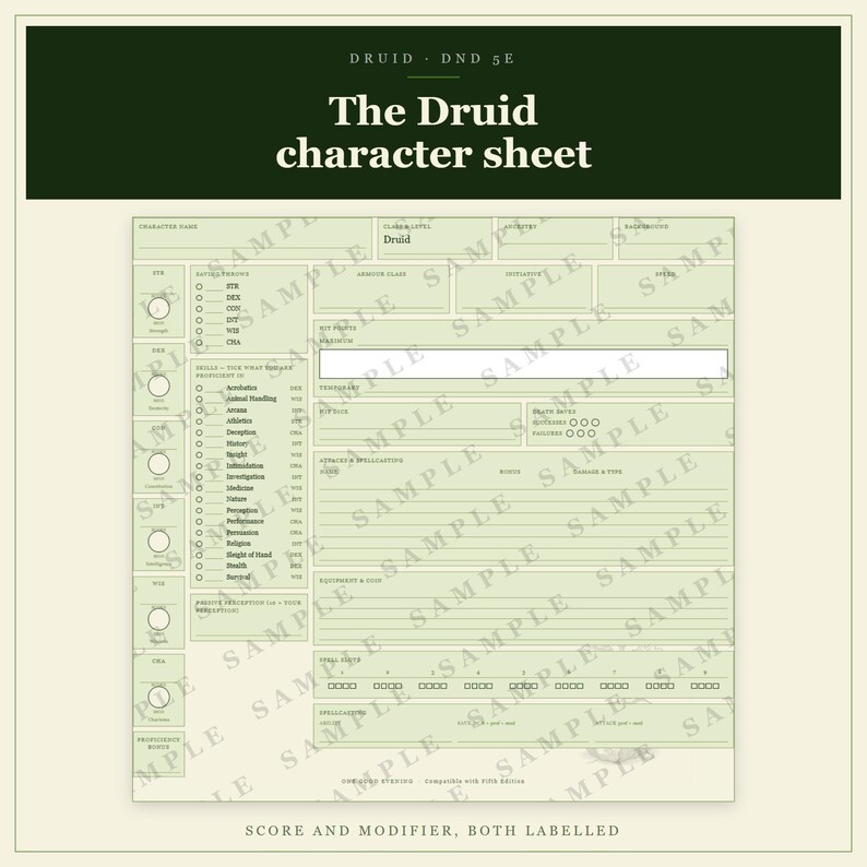 DnD Druid Character Sheet 5e | Fillable and Printable PDF, Druid Class Sheet for Dungeon Master Gifts image 9