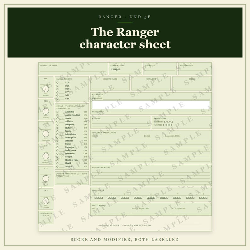 DnD Ranger Character Sheet 5e | Fillable and Printable PDF, Ranger Class Sheet for Dungeon Master Gifts image 9