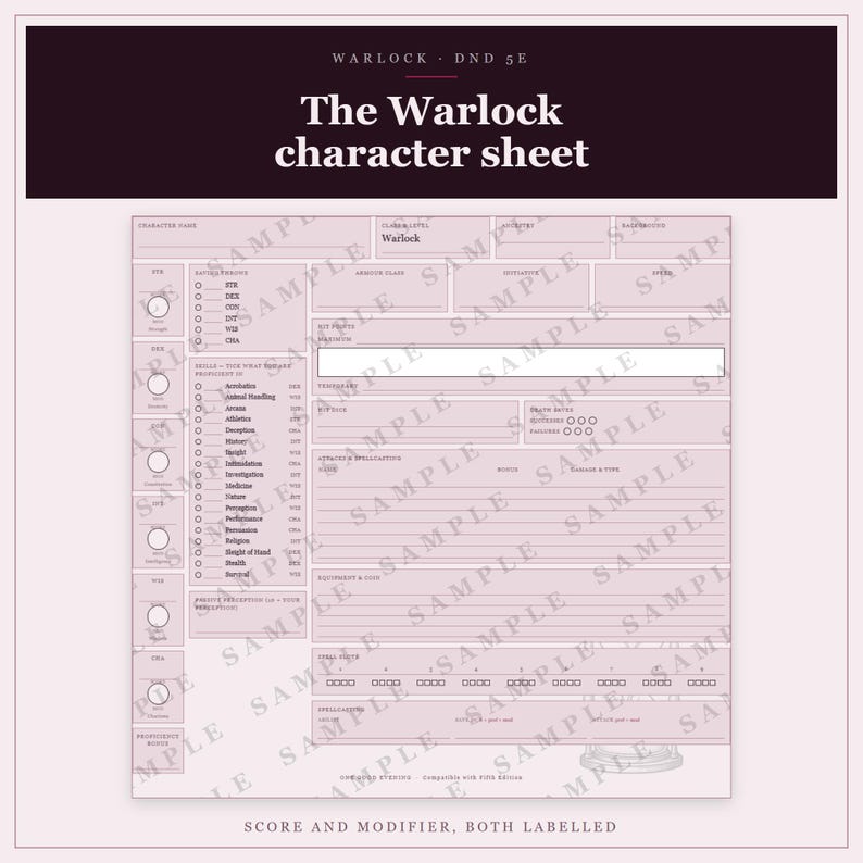 DnD Warlock Character Sheet 5e | Fillable and Printable PDF, Warlock Class Sheet for Dungeon Master Gifts image 9