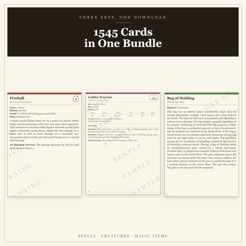 DnD 5e Card Bundle – 1545 Spells, Monsters, Magic Items (2024 Rules), DnD Reference Bundle, Monster Stat Blocks, 5e Monster Cards image 6