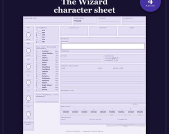 D&D Tovenaar Personageblad 5e | Invulbaar en printbaar PDF, Tovenaarsklasseblad voor Dungeon Master Cadeaus