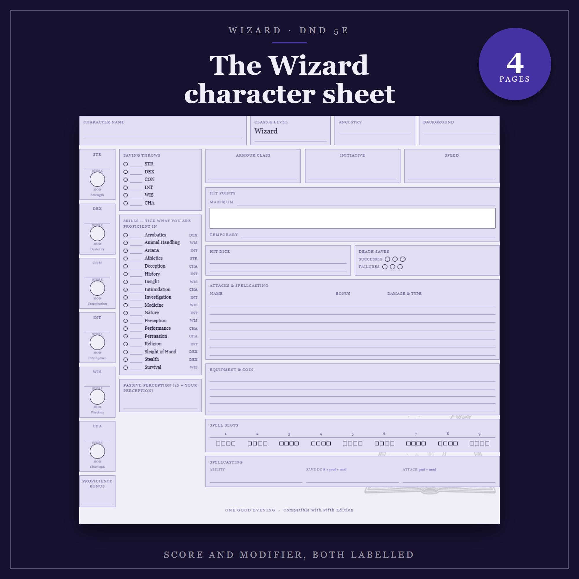 DnD Wizard Character Sheet 5e