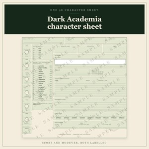 DnD Character Sheet 5e Dark Academia | Fillable and Printable PDF, Illustrated Character Sheet for Beginner DnD image 9